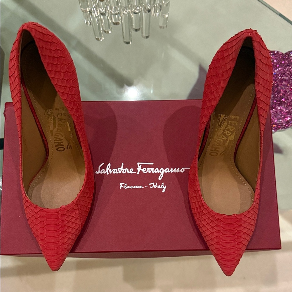 Salvatore Ferragamo Red Textured Heels